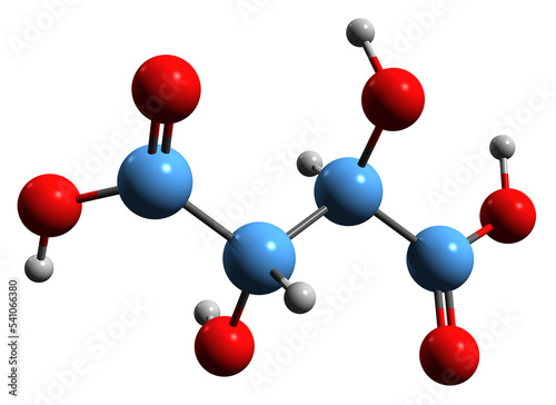  3D image of Tartaric acid skeletal formula - molecular chemical structure of Uvic acid E334 isolated on white background
 photo