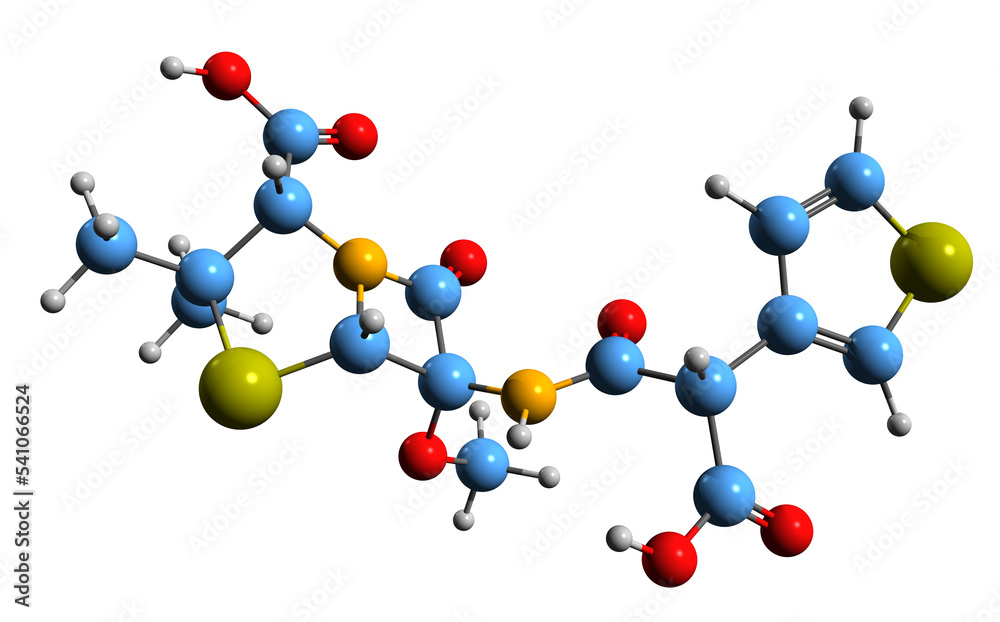 3D image of Temocillin skeletal formula - molecular chemical structure of beta-lactamase-resistant penicillin isolated on white background
3D image of Temocillin skeletal formula - molecular chemical structure of beta-lactamase-resistant penicillin isolated on white background