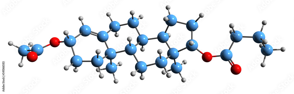 Obraz premium 3D image of Testosterone acetate butyrate skeletal formula - molecular chemical structure of synthetic anabolic-androgenic steroid isolated on white background 