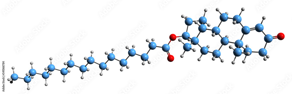 3D image of Testosterone palmitate skeletal formula - molecular chemical structure of testosterone hexadecanoate isolated on white background 3D image of Testosterone palmitate skeletal formula - molecular chemical structure of testosterone hexadecanoate isolated on white background