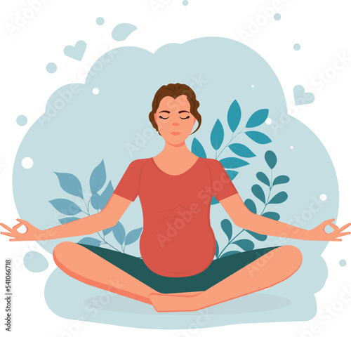 Pregnant woman with nature and leaves background. Concept vector illustration in flat style.