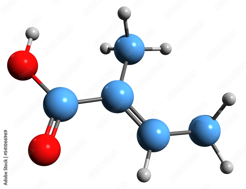 3D image of Tiglic acid skeletal formula - molecular chemical structure of good scents organic acid isolated on white background
3D image of Tiglic acid skeletal formula - molecular chemical structure of good scents organic acid isolated on white background