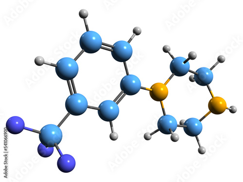  3D image of 3-Trifluoromethylphenylpiperazine skeletal formula - molecular chemical structure of recreational drug TFMPP isolated on white background
 photo