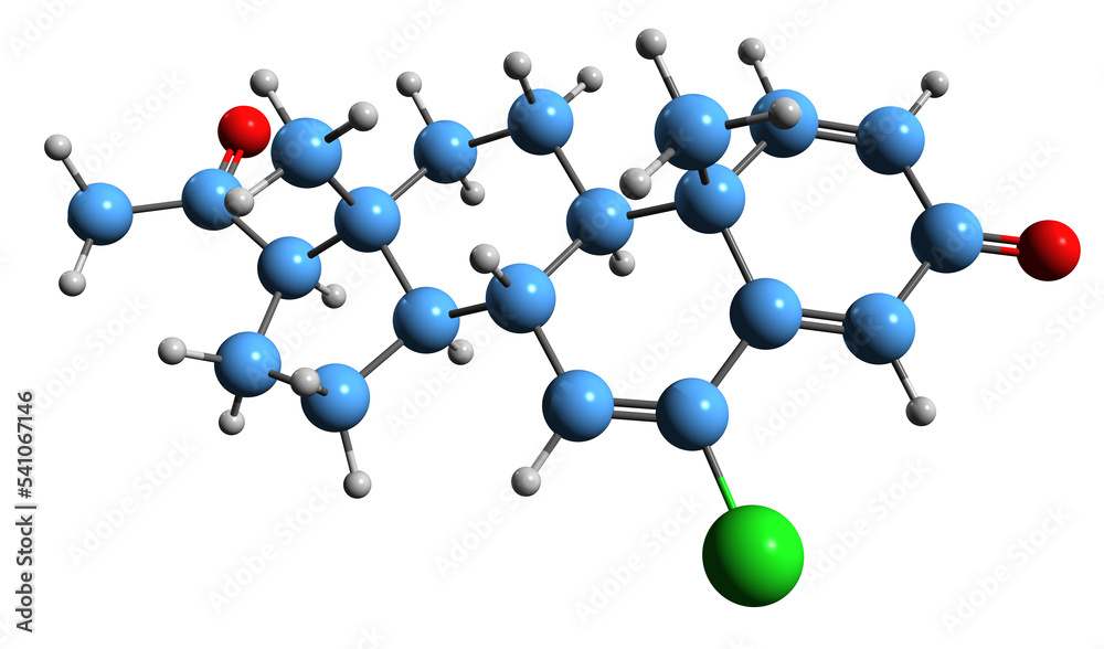  3D image of Trengestone skeletal formula - molecular chemical structure of  progestin medication isolated on white background