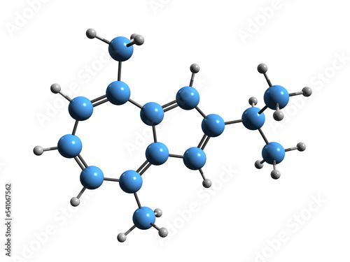  3D image of Vetivazulene skeletal formula - molecular chemical structure of azulene derivate isolated on white background photo