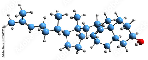 Fototapeta Naklejka Na Ścianę i Meble -  3D image of Zymosterol skeletal formula - molecular chemical structure of intermediate in cholesterol biosynthesis isolated on white background

