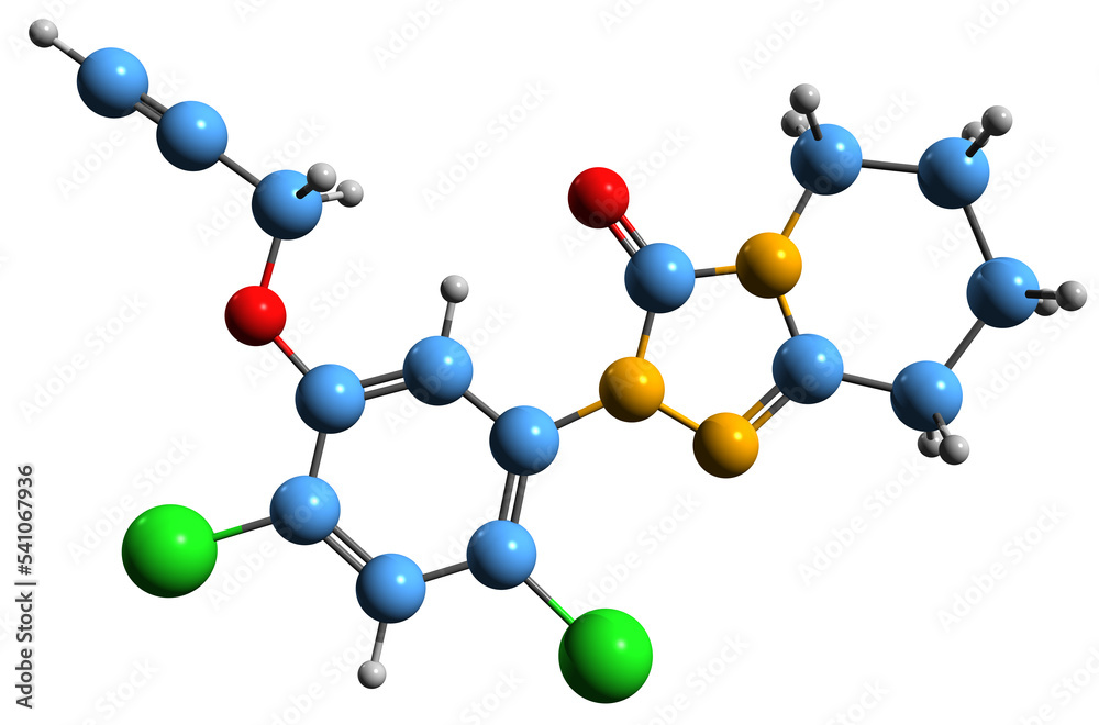 3D image of Azafenidine skeletal formula - molecular chemical structure of triazole herbicide isolated on white background
3D image of Azafenidine skeletal formula - molecular chemical structure of triazole herbicide isolated on white background