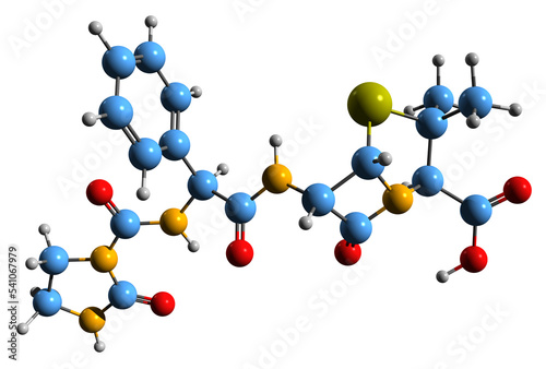 3D image of Azlocillin skeletal formula - molecular chemical structure of acylampicillin antibiotic isolated on white background photo