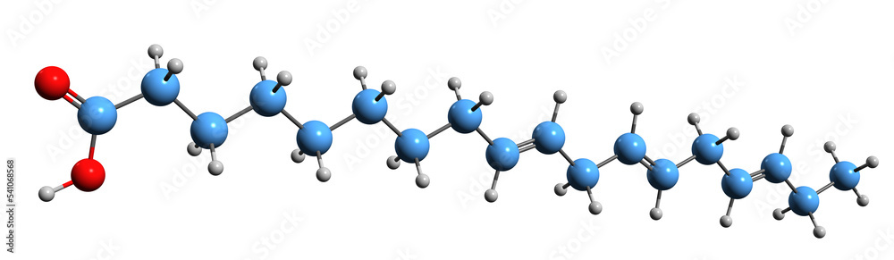 Obraz premium 3D image of alpha-Linolenic acid skeletal formula - molecular chemical structure of Octadecatrienoic acid isolated on white background