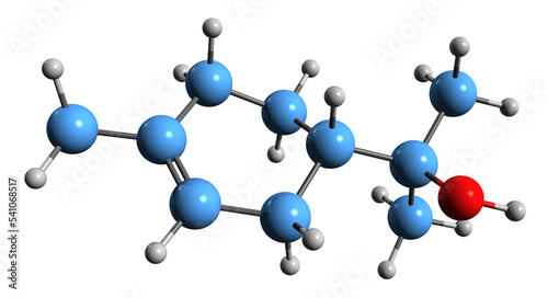 3D image of alpha-terpineol skeletal formula - molecular chemical structure of monoterpenoid isolated on white background
 photo