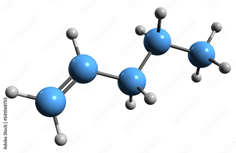 3D image of 1-pentene skeletal formula - molecular chemical structure ...