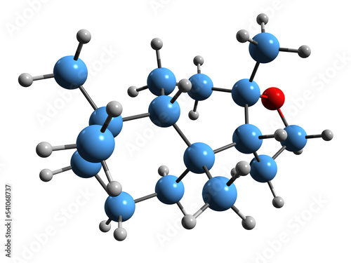 3D image of Ambroxide skeletal formula - molecular chemical structure of  terpenoid isolated on white background
