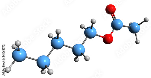 3D image of Amyl acetate skeletal formula - molecular chemical structure of pentyl acetate isolated on white background photo