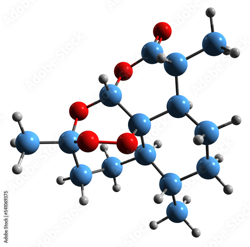 3D image of Artemisinin skeletal formula - molecular chemical structure of antiprotozoal drug isolated on white background
 photo