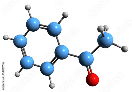  3D image of Acetophenone skeletal formula - molecular chemical structure of aromatic ketone isolated on white background
 photo