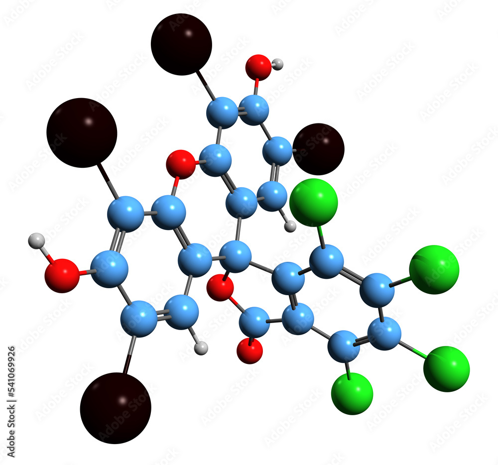 3D image of Rose bengal skeletal formula - molecular chemical structure ...