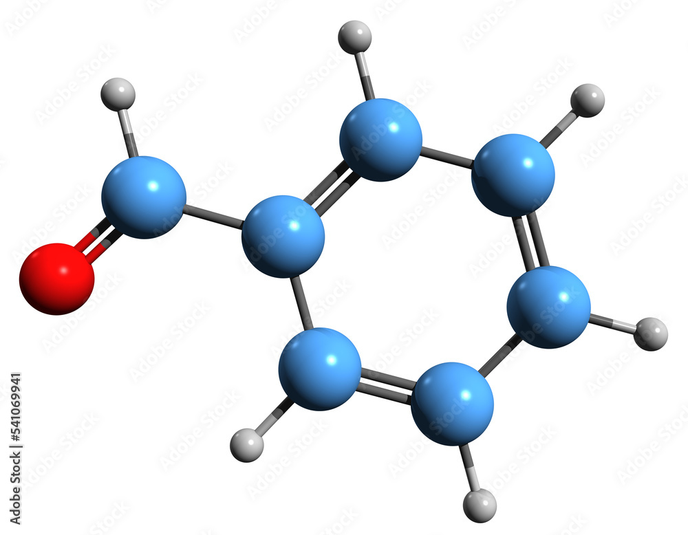 3D image of Benzaldehyde skeletal formula - molecular chemical structure of Benzenecarboxaldehyde isolated on white background
3D image of Benzaldehyde skeletal formula - molecular chemical structure of Benzenecarboxaldehyde isolated on white background