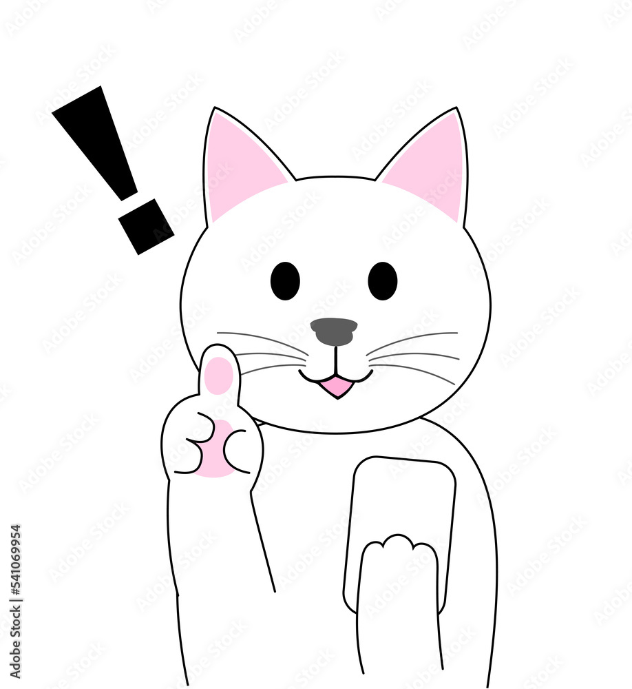 A white cat gesturing with a finger: white background A white cat gesturing with a finger: white background