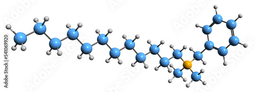  3D image of Benzalkonium chloride skeletal formula - molecular chemical structure of Alkyldimethylbenzylammonium chloride isolated on white background 