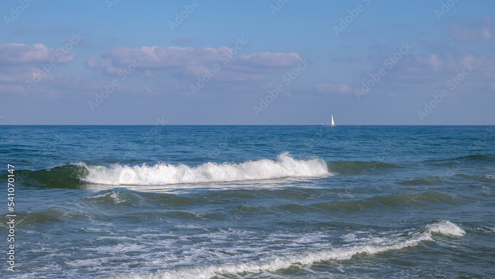 Sailboats on the Mediterranean Sea near the shore of Tel Aviv, Israel
Sailboats on the Mediterranean Sea near the shore of Tel Aviv, Israel