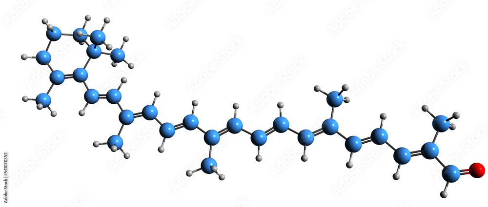  3D image of Apocarotenal skeletal formula - molecular chemical structure of Food Orange 6 isolated on white background