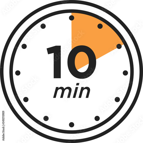 10 minutes timer. 10 min. Stopwatch symbol in flat style. Illustration