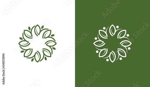 Leaf Flower with People Logo Concept icon sign symbol Element Design. Herbal, Natural Products, Cosmetics, Ecology, Health Care, Spa Logotype. Vector illustration template