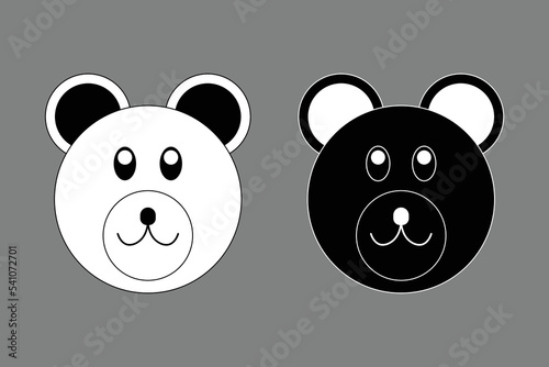 Teddy bear toy face black white outline flat design icon - vector illustration