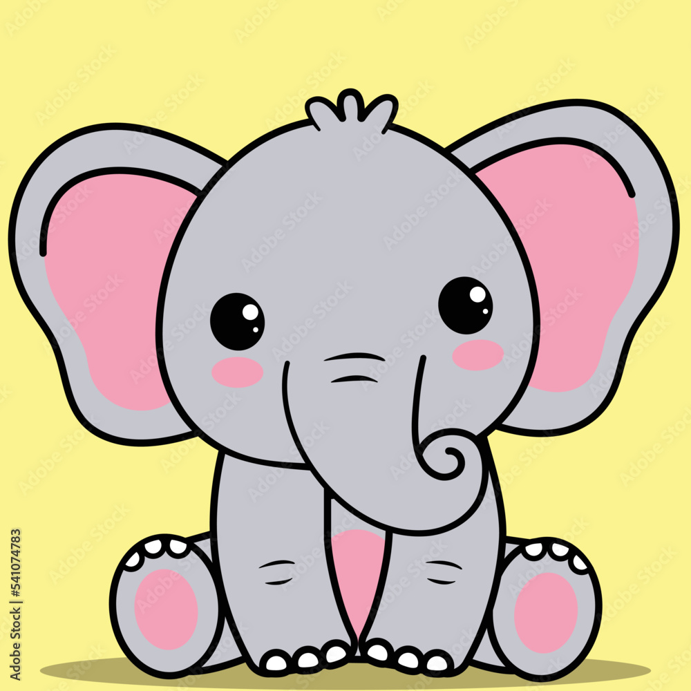 Cute Baby Elephant, Kawaii Baby Elephant sitting