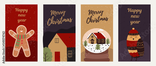 Editable Christmas and New Year stories vector template for social media. Instagram Stories