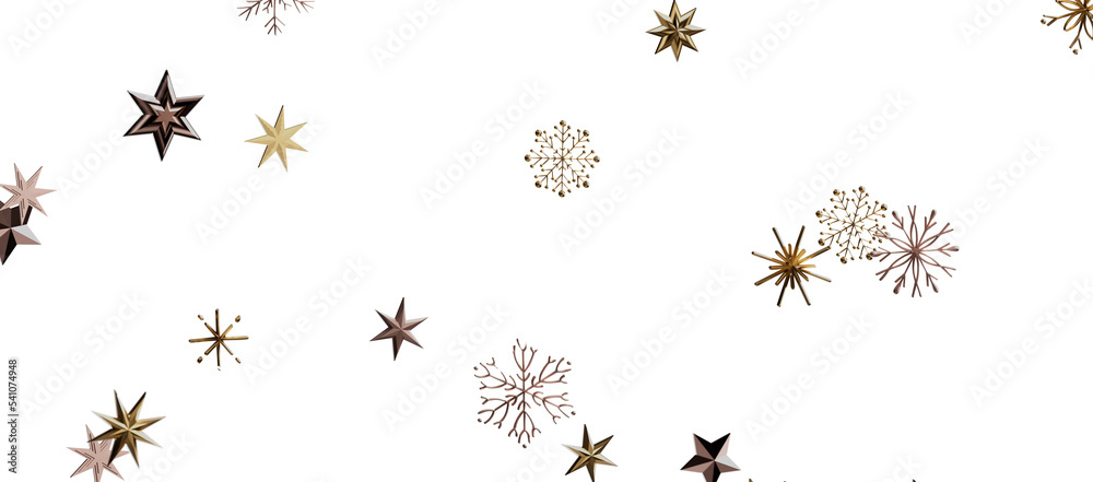 golden openwork shiny snowflakes, star, 3D rendering. golden openwork shiny snowflakes, star, 3D rendering.