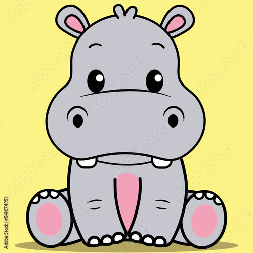 Cute Baby Hippo, Kawaii Hippopotamus Sitting