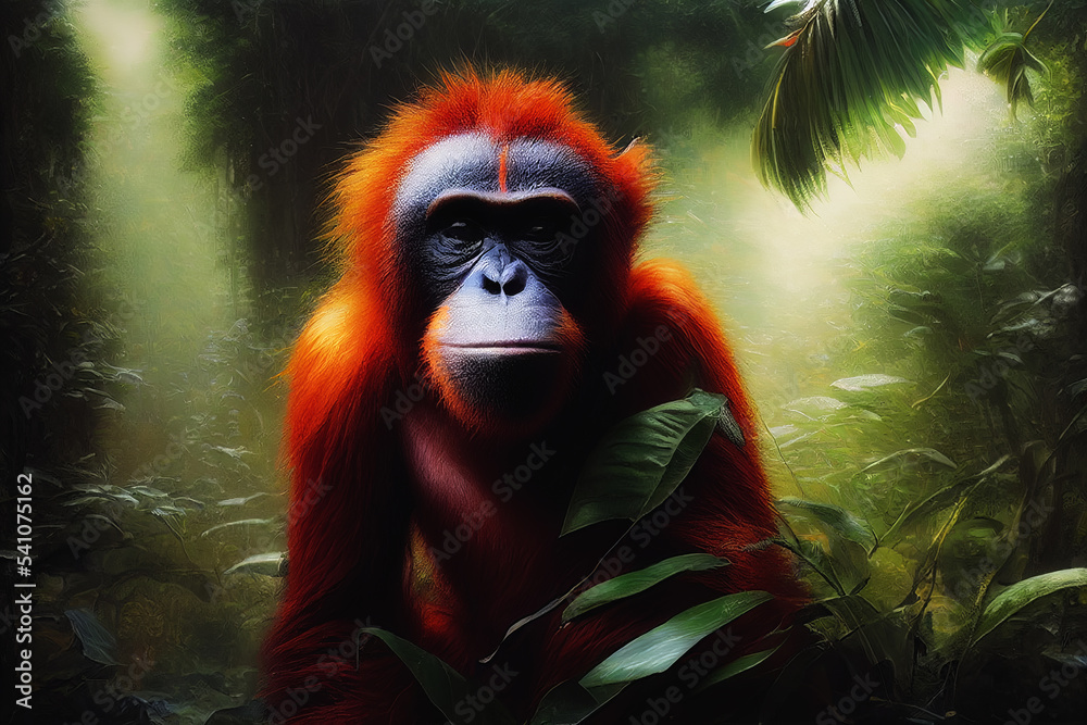 Fototapeta premium Monkey in the jungle. Illustration for advertising, cartoons, games, print media.