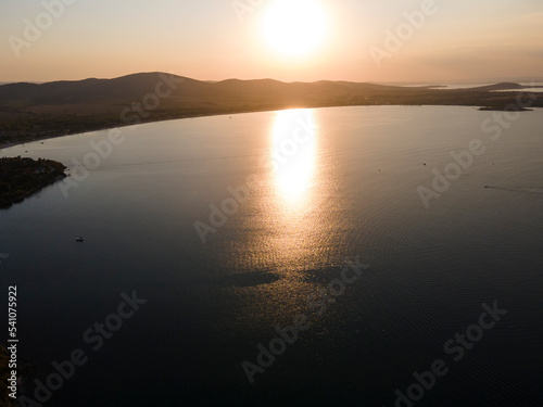 Aerial sunset view of old town and port of Sozopol, Bulgaria