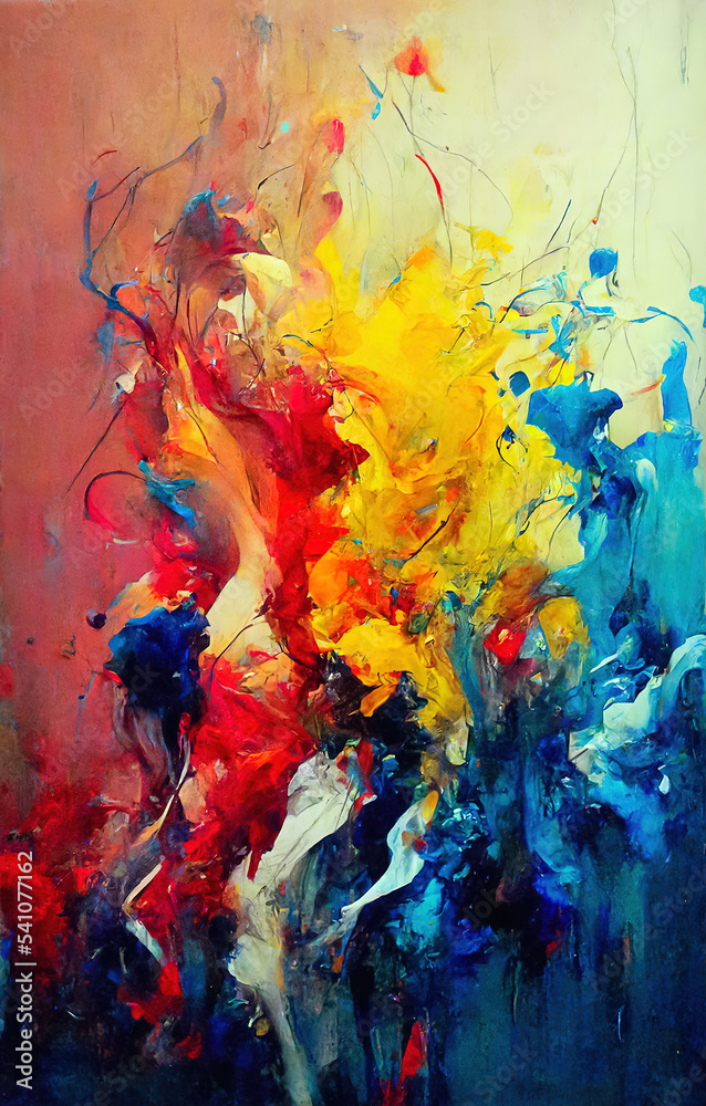 Abstract painting splashes of paint in synchonised colorful grouping, on canvas Abstract painting splashes of paint in synchonised colorful grouping, on canvas