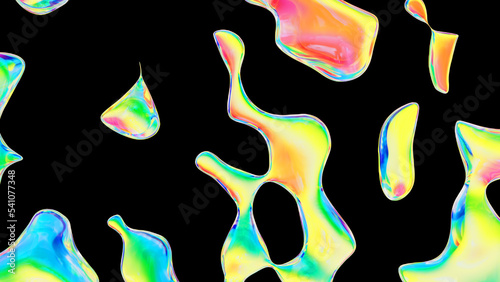 Fluid color glass drops y2k background. Holographic dynamic iridescent retrowave liquid forms. 3d render illustration photo