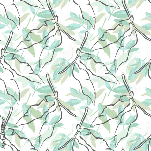 Abstract seamless pattern with leaves. Trendy hand drawn textures.