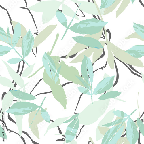 Abstract seamless pattern with leaves. Trendy hand drawn textures.