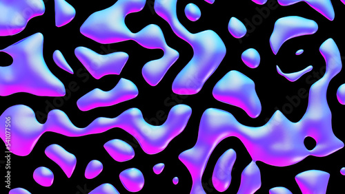 Fluid metallic drops y2k background. Dynamic iridescent retrowave liquid forms. 3d render illustration photo