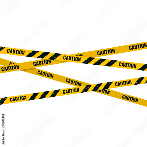 Caution tape. Caution yellow warning lines isolated on white. Vector illustration