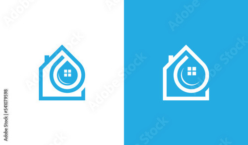 Home with Water Drop Logo Concept sign icon symbol Element Design. House, Cleaning, Plumbing Logotype. Vector illustration template