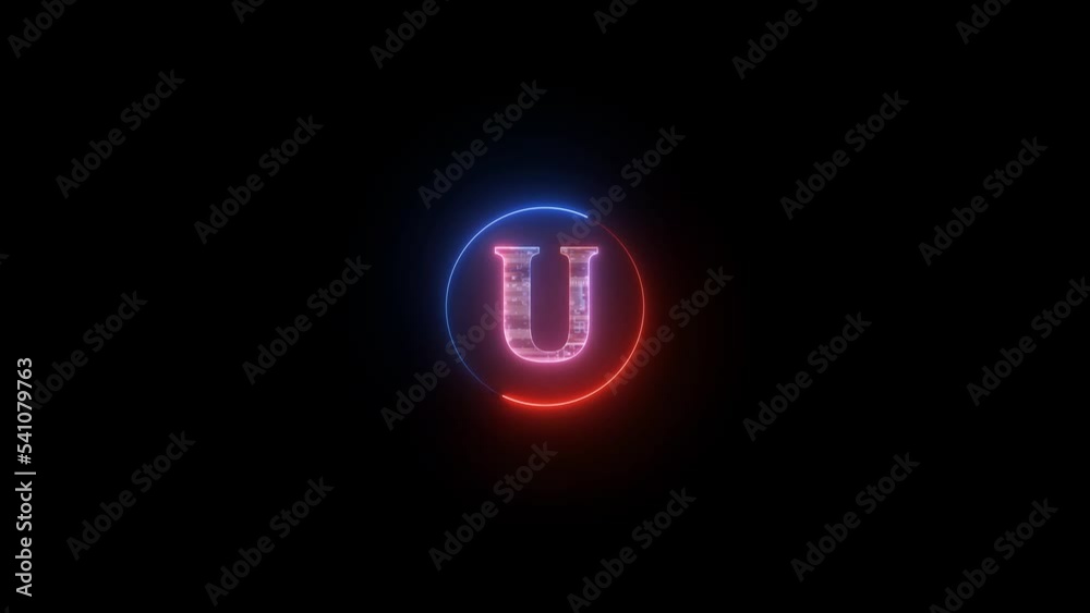 U letter glowing neon intro animation black background U letter glowing neon intro animation black background