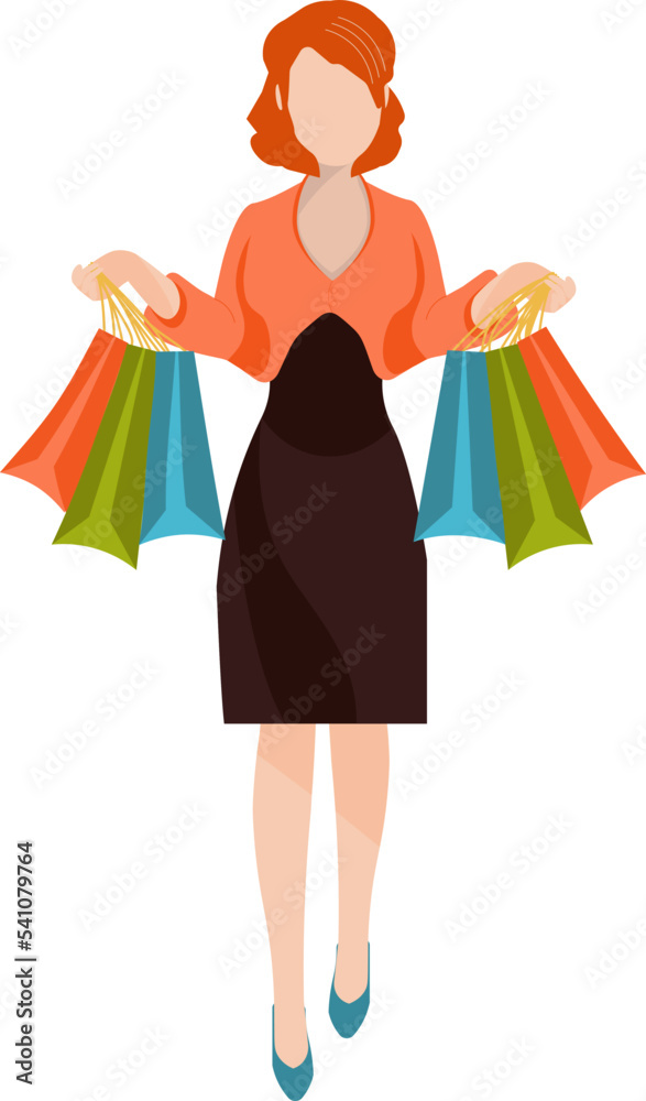 A beautiful woman comes back from shopping. Shopaholic