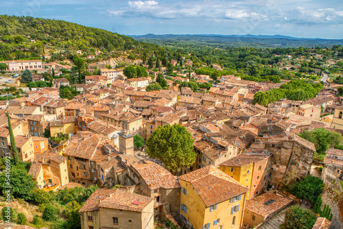 Travel destination, small old village in hear of Provence Cotignac with famous cliffs with cave dwellings and troglodytes houses, Var, Provence Alpes Cote D'Azur, France