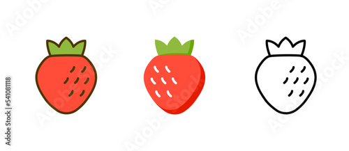 Strawberry vector flat icon clipart. Fruit strawberry isolated fresh logo design simple icon.