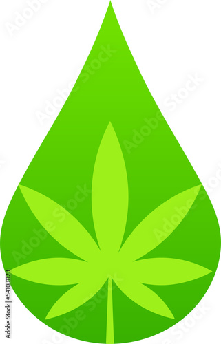 Marijuana plant and cannabis oil drop. Medical cannabis logo. Illustration