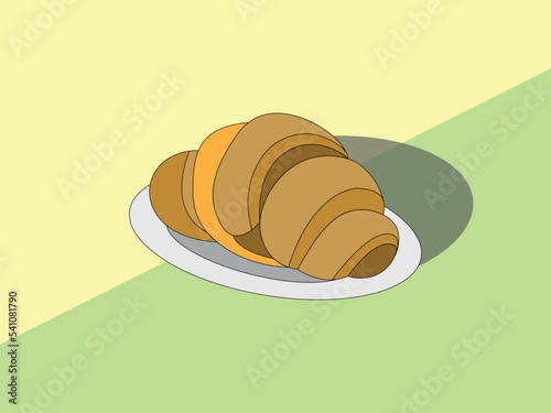 Vector illustration, croissants. Croissant with chocolate on a colored background pastries and sweets