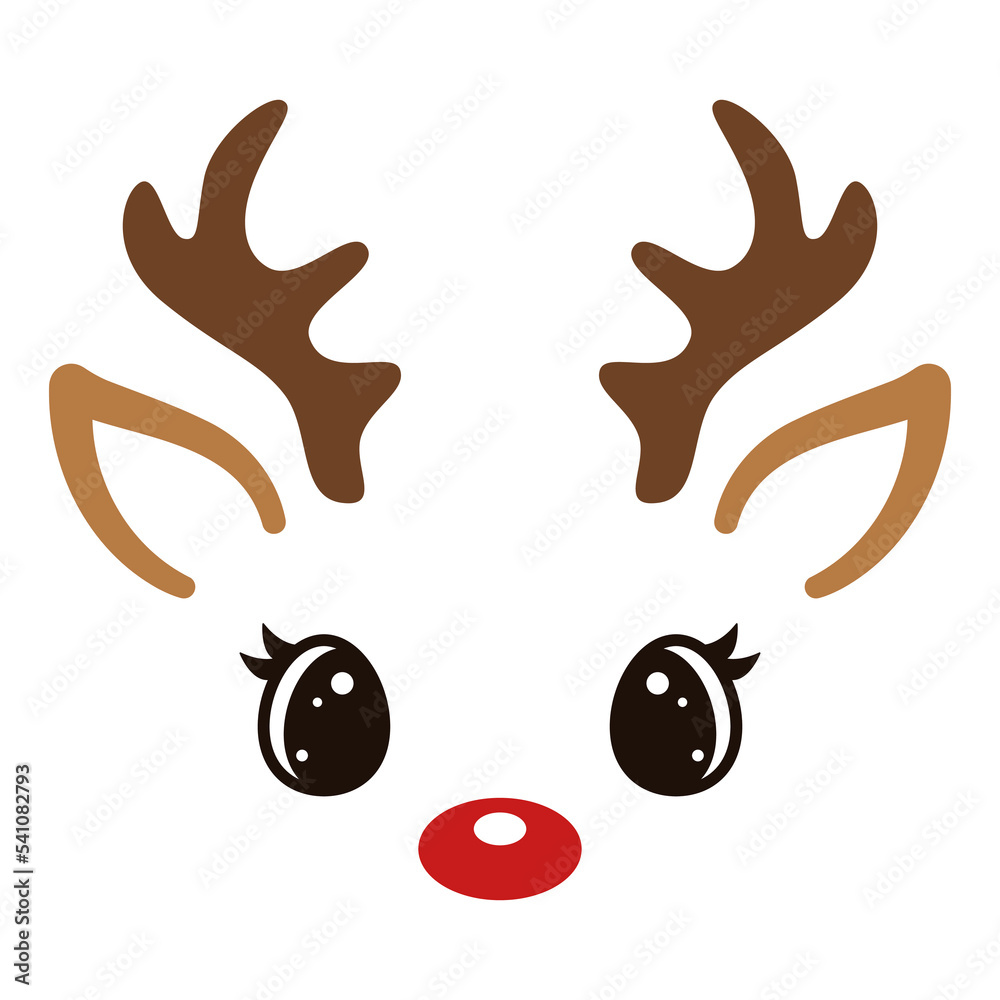 Christmas reindeer face on white background. Kawaii deer. Cute cartoon  animal. Flat style design. Holiday print. Vector illustration. Stock Vector  | Adobe Stock