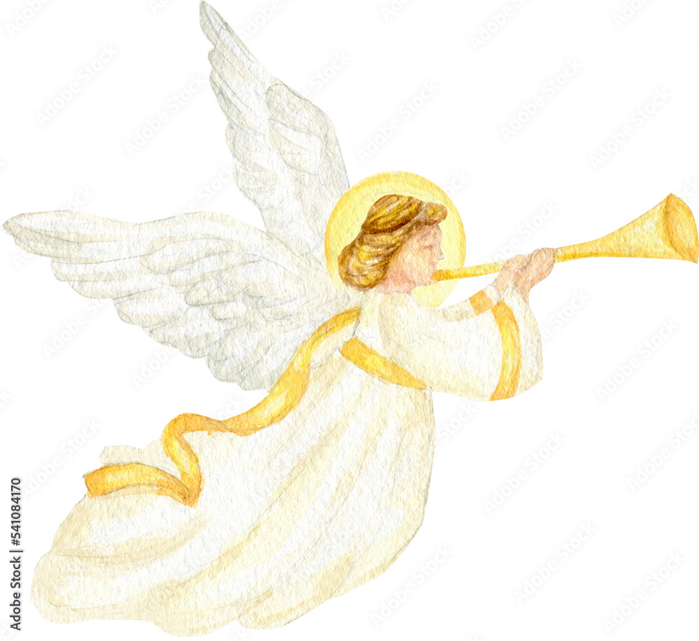 Φωτογραφία Christmas angel watercolor illustration, Christian Nativity angel with wings iso