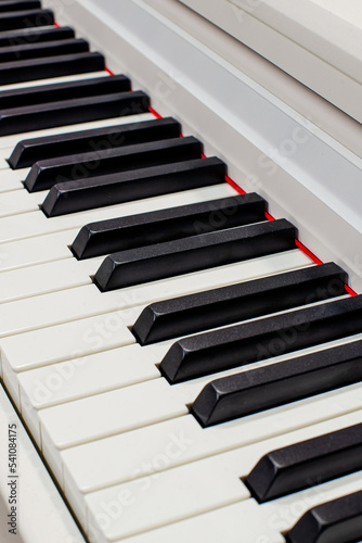 Piano keys taken at an angle. Piano black and white keys